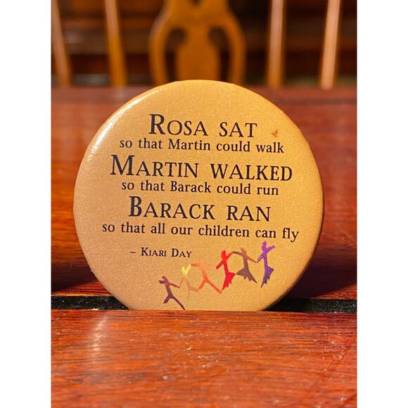 Lot of 2 Pin Back Buttons Badge Lapel "Rosa sat...Martin walked...Barack ran..." - Picture 2 of 6